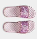 Under Armour Girls' UA Ignite Pro 8 Graphic Slides - Hushed Pink / Prime Pink / Metallic Gray Dawn - 662