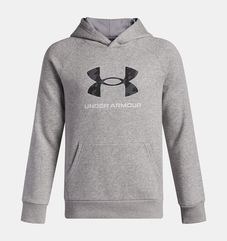 Under Armour Boys' UA Rival Fleece Big Logo Print Fill Hoodie - Mod Gray Light Heather / Black - 012
