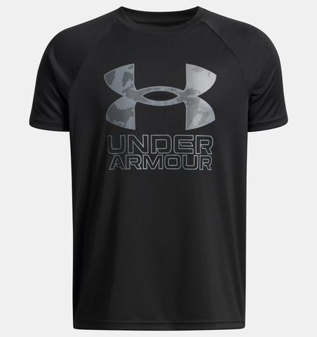 Under Armour Boys' UA Tech™ Hybrid Print Short Sleeve - Black / Titan Gray - 005