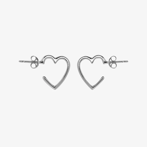 Pura Vida Heart Hoop Earrings ~ Silver