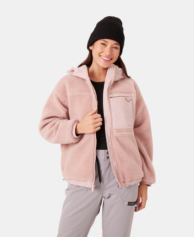Roxy Everest Hooded Sherpa Jacket - Adobe Rose