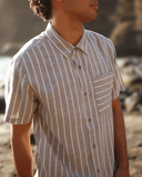 Tentree Mens Dundas Hemp Button Front Shortsleeve Shirt - Clay / Wide Pinstripe