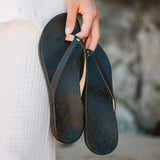 OluKai Womens Honu Leather Beach Sandals - Black