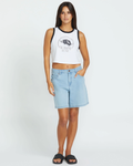 Volcom Womens Strait Up Long Shorts - Blue Drift
