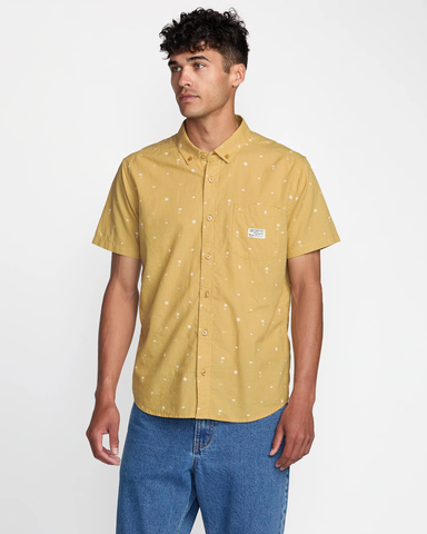 RVCA Mens Exotica Seersucker SS Shirt - Ochre