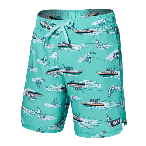 Saxx Mens Oh Buoy Stretch Volley 7" Swim Short - Sharkskin - Turquoise
