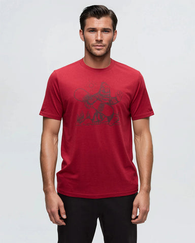 Tentree Mens Sasquatch Sends It T-Shirt - Crimson/ Meteorite Black