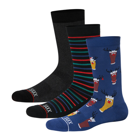 Saxx Mens Whole Package 3-Pack Crew Socks - Brewdolph/Gent Stripe/Black