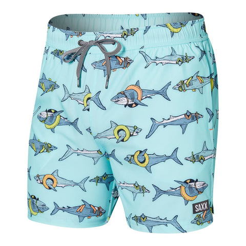 Saxx Mens Oh Buoy Stretch Volley 5" Swim Short - Pool Shark - Sea Glass