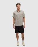 Tentree Mens Dundas Hemp Button Front Shortsleeve Shirt - Clay / Wide Pinstripe