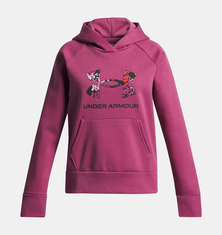 Under Armour Girls' UA Rival Fleece Big Logo Print Fill Hoodie - Fuchsia Dusk / Black - 659