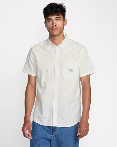 RVCA Mens Exotica Seersucker SS Shirt - White