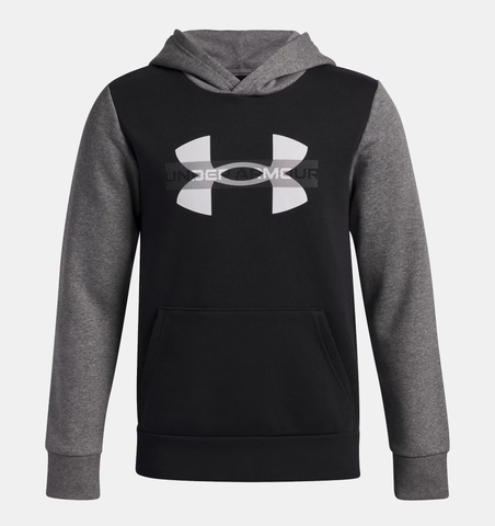 Under Armour Boys' Rival Fleece Colourblock Graphic Hoodie - Black / Castlerock Light Heather - 001