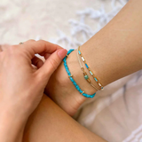 Pura Vida Turquoise Chip Bitty Braid Anklet ~ Beige