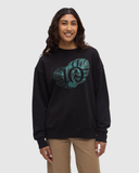 Tentree Women's Amazon Greenery Relaxed Logo Crew - Meteorite Black Tidal Teal