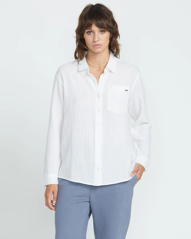 Volcom Womens Lived In Lounge Button Up Long Sleeve - White