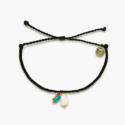 Pura Vida Pearl & Turquoise Charm Bracelet ~ Black