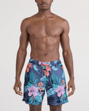 Saxx Mens Oh Buoy 2N1  Volley 7" Swim Short -  Hibiscus Jungle-Indigo