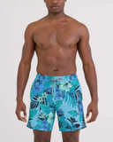 Saxx Mens Oh Buoy 2N1 Volley 7" Swim Short - Hibiscus Jungle - Blue