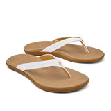 OluKai Womens Honu Leather Sandals - Bright White / Golden Sand