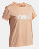 Under Armour Girls' UA Tech™ Twist Wordmark Logo SS Tee - Orange Bloc / White - 870