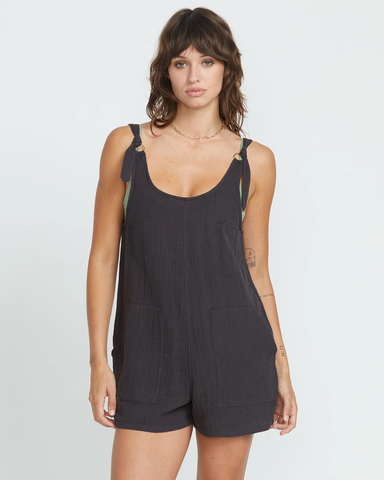 Volcom Womens Lived In Lounge Tie Strap Romper - Vintage Black