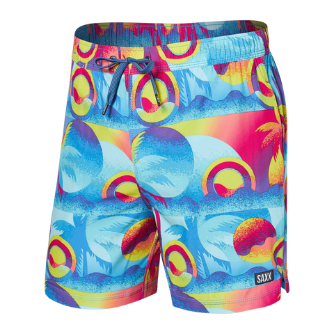 Saxx Mens Oh Buoy Stretch Volley 5" Swim Short - Coast 2 Coast - Blue Multi