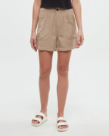 Tentree Women's Cascades Relaxed High Rise Pull-on Short - Khaki
