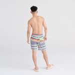 Saxx Mens Oh Buoy Stretch Volley 7" Swim Short - Improv Stripe - Alloy Multi