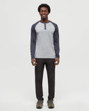 Tentree Mens Treeblend Baker Henley Longsleeve - Harbour Gray Heather/Midnight Blue Heather