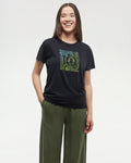 Tentree Women's Restoration Woodblock T-Shirt - Meteorite Black Lime Green