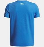 Under Armour Boys' UA Overlay Wordmark Short Sleeve - Blue Atlantis / High Vis Yellow - 402
