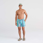 Saxx Mens Oh Buoy Stretch Volley 5" Swim Short - Soft Stripe - Aqua Splash