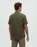 Tentree Mens Dundas Hemp Button Front Shortsleeve Shirt - Deep Olive / Double Stripe