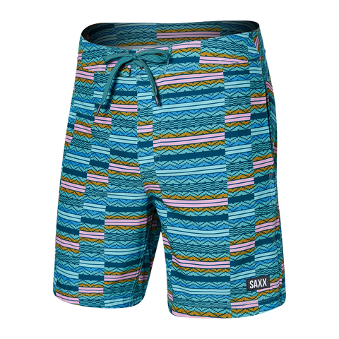 Saxx Mens Betawave 7" Swim Shorts - Asher Stripe- Sea Foam