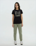 Tentree Women's Lake Life Logo T-Shirt - Meteorite Black Sand Stone