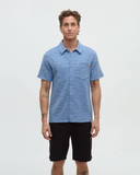 Tentree Mens Copeland Slub Cotton Shortsleeve Button Shirt - Lakeside / Timber Flash Stripe