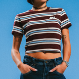 Ripndip Women's Cropped Baby Pocket Tee Lord Nermal - Brown Stripes
