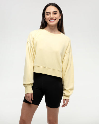 Tentree Women's Bluffs Cropped TreeFleece Oversized Cropped Crew - Sunray