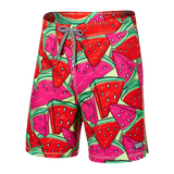 Saxx Mens Oh Buoy Stretch Volley 7" Swim Short - Mega Mega Melon - Red