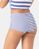 Roxy Women's Stripe Out Cheeky Swim Short - Bijou Blue