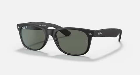 Ray-Ban New Wayfarer Sunglasses - Rubber Black W/ Green Polar