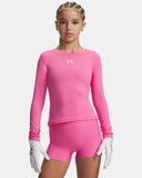 Under Armour Girls' HeatGear® Long Sleeve Crew - Pink Frenzy / White - 637