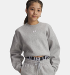 Under Armour Girls' UA Rival Fleece Oversized Crew - Mod Gray Light Heather / White - 011