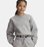 Under Armour Girls' UA Rival Fleece Oversized Crew - Mod Gray Light Heather / White - 011