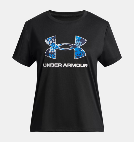 Under Armour Girls' UA Tech™ Print Fill Short Sleeve - Black / White - 001