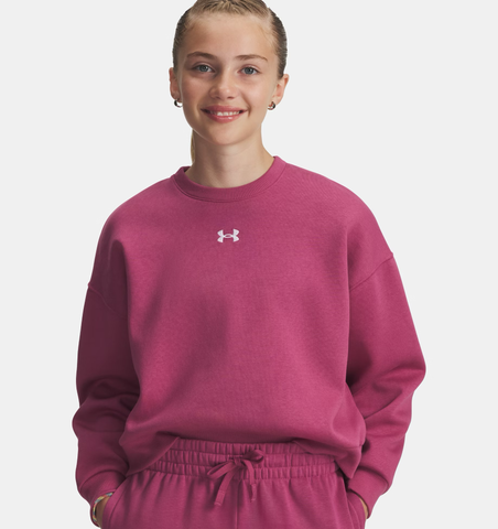 Under Armour Girls' UA Rival Fleece Oversized Crew - Fuchsia Dusk / White - 659