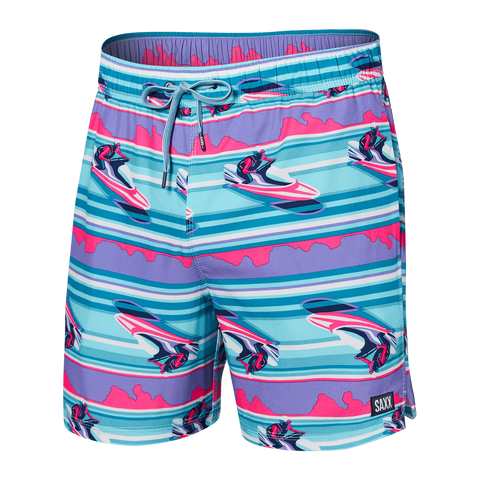 Saxx Mens Oh Buoy Stretch Volley 5" Swim Short - Jets Stripe - Pool