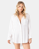 Roxy Women's After Surf Stripe Cover Up Shirt Dress - Egret