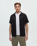 Tentree Mens Copeland Slub Cotton Shortsleeve Button Shirt - Meteorite Black Flash Stripe